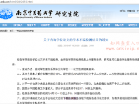 南京中医药大学研究生学位论文检测规定:知网论文查重的结果硕士20%内,博士15%内合格